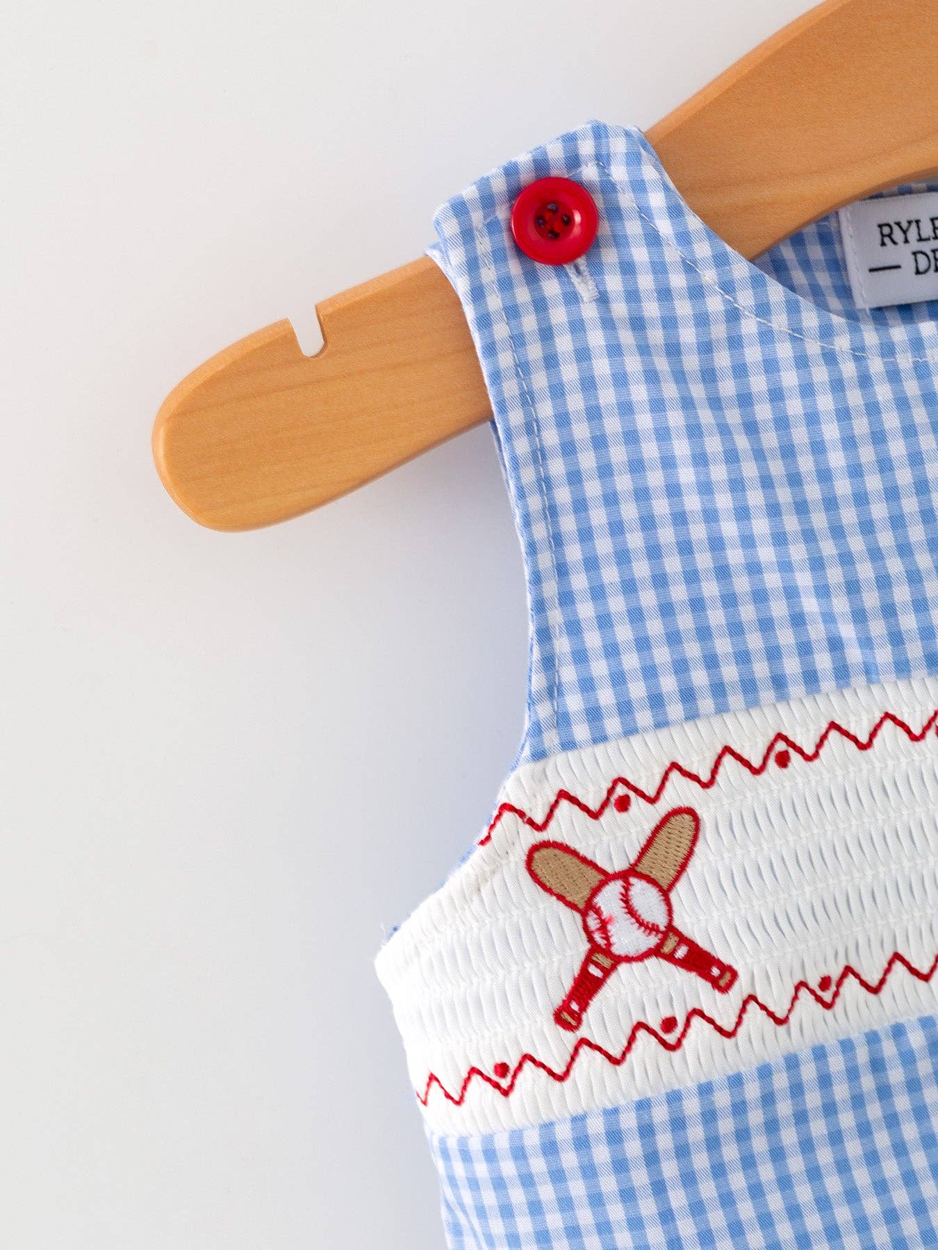 12M Baby Boy Baseball Smocked Romper – Blue Plaid Summer Outfit