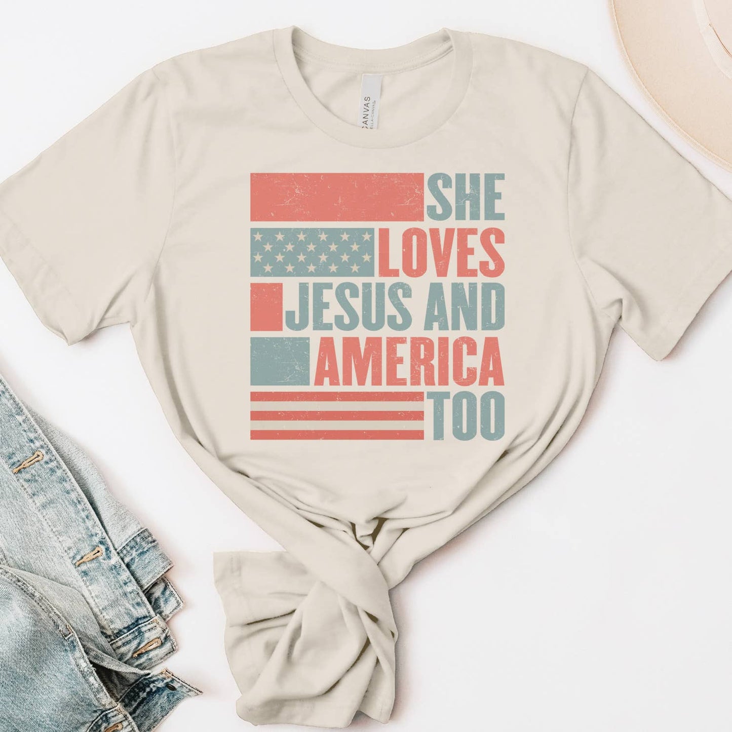 She Loves Jesus and America Too USA Graphic Tee