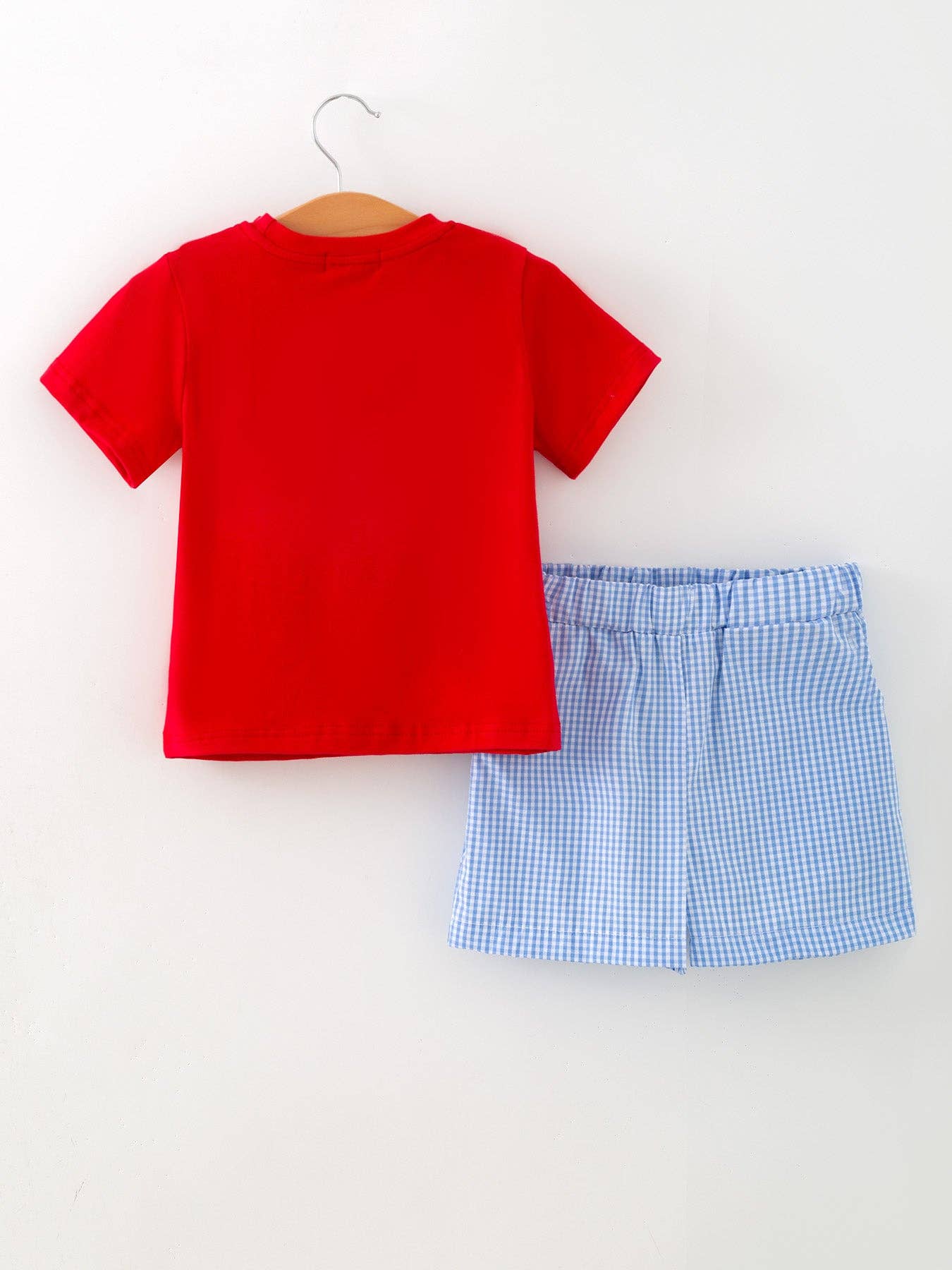 3T Toddler Boys Red Baseball Smocked Tee and Blue Plaid Shorts Set