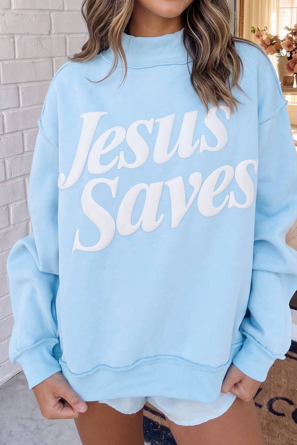 LAS Jesus Saves Mock Neck Baggy Sweatshirt