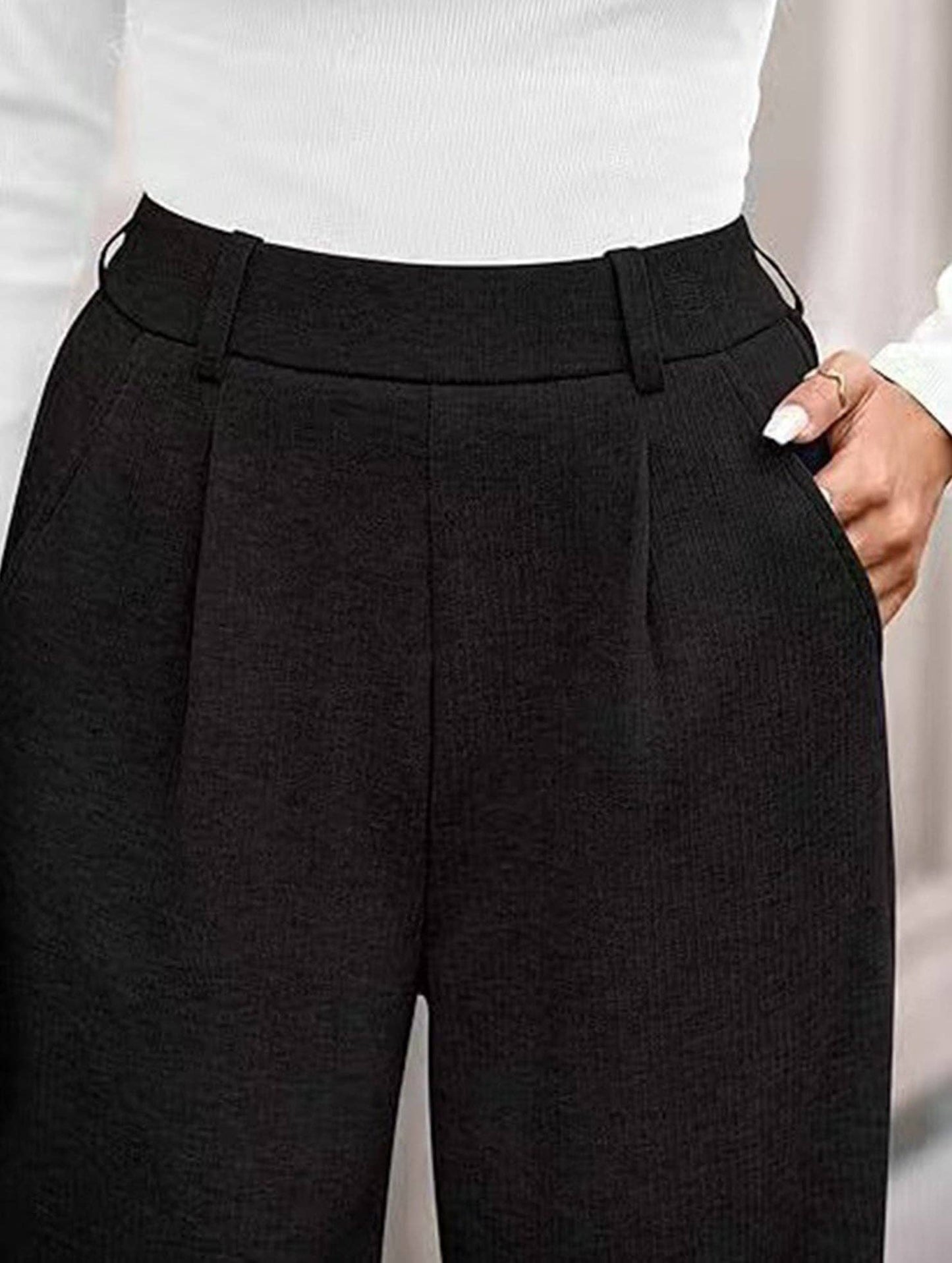 (M) Versatile solid color straight wide-leg pants: Black / (M) 1
