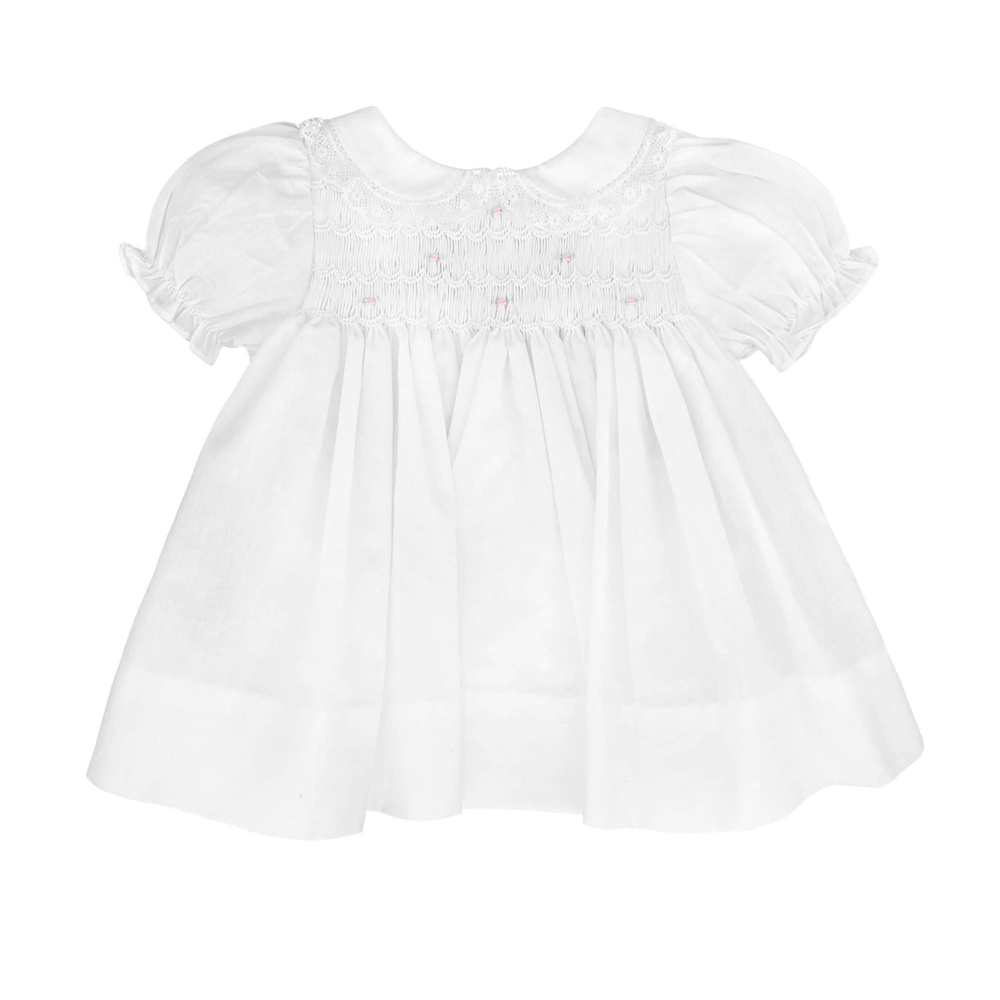 Fully Smocked Dress with Lace: Pink / 9 Month