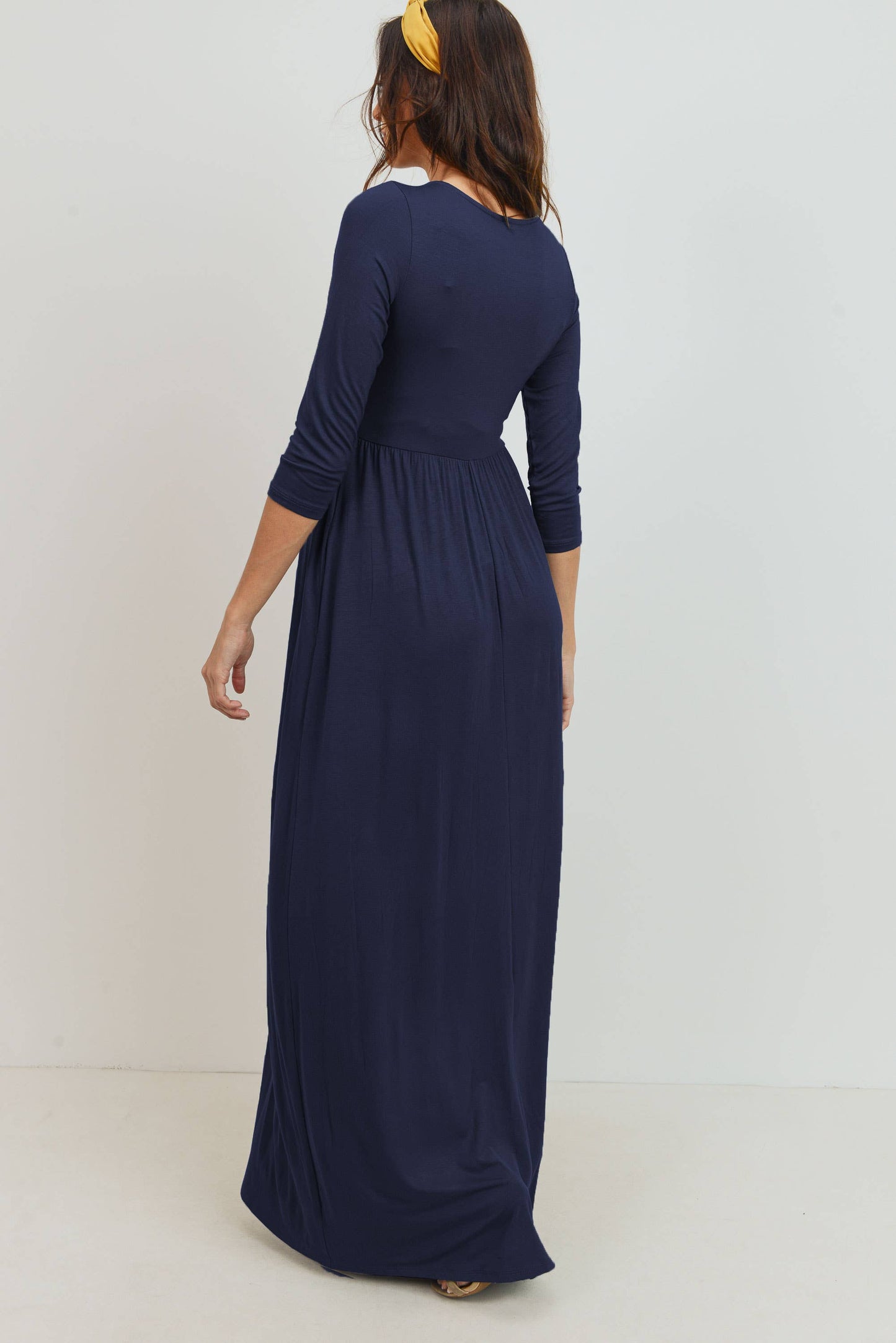 Navy / L: Surplice Quarter Sleeve Nursing Maxi Dress