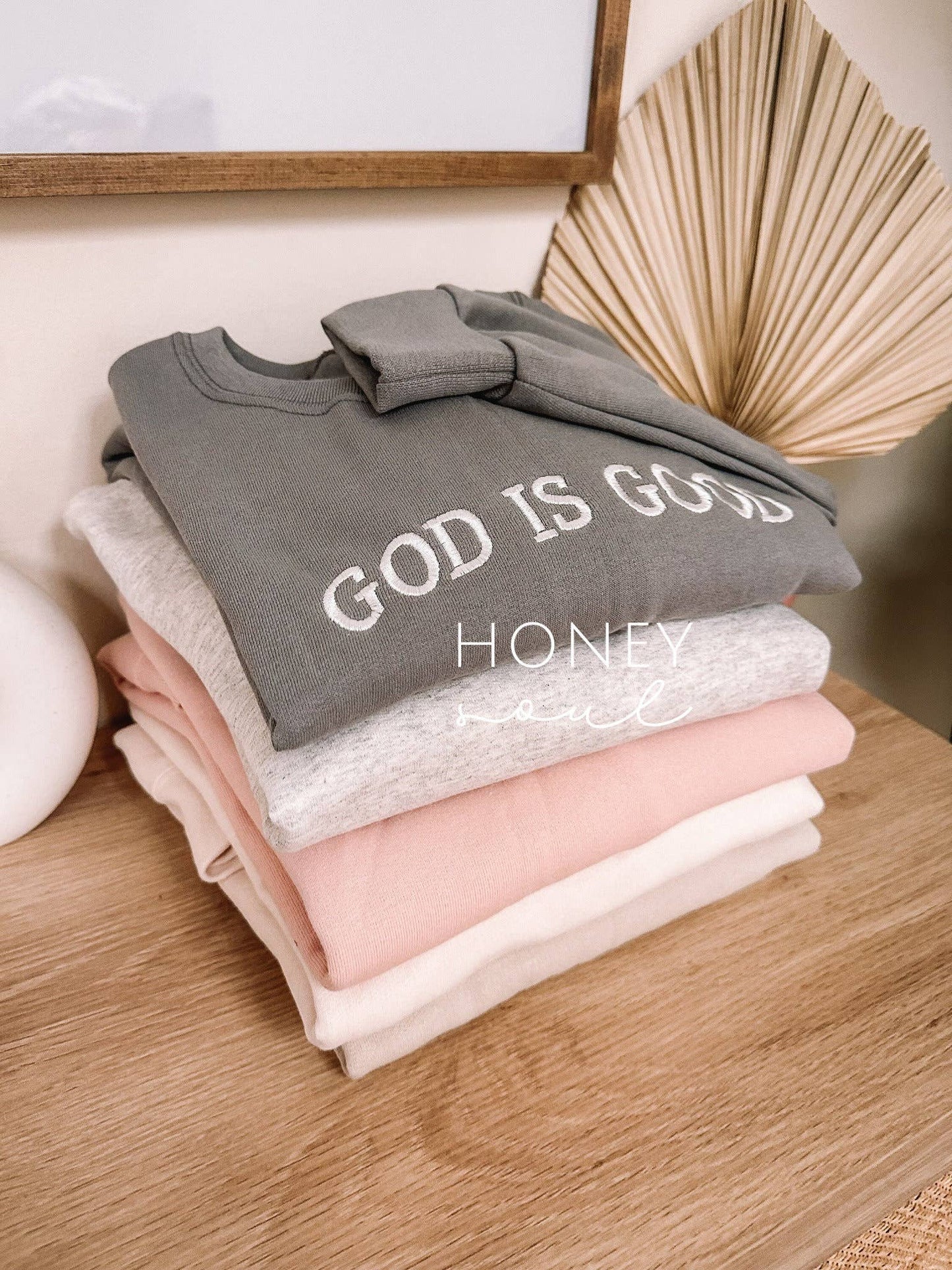 Embroidered GOD IS GOOD Sweatshirt: Dusty Pink / Medium