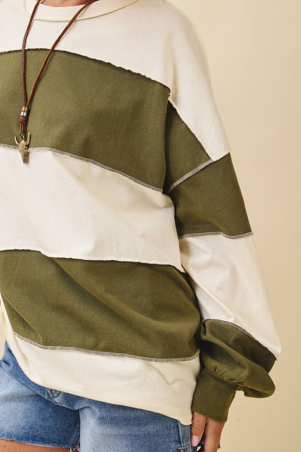 Oversized Color Block Long Sleeve Pullover