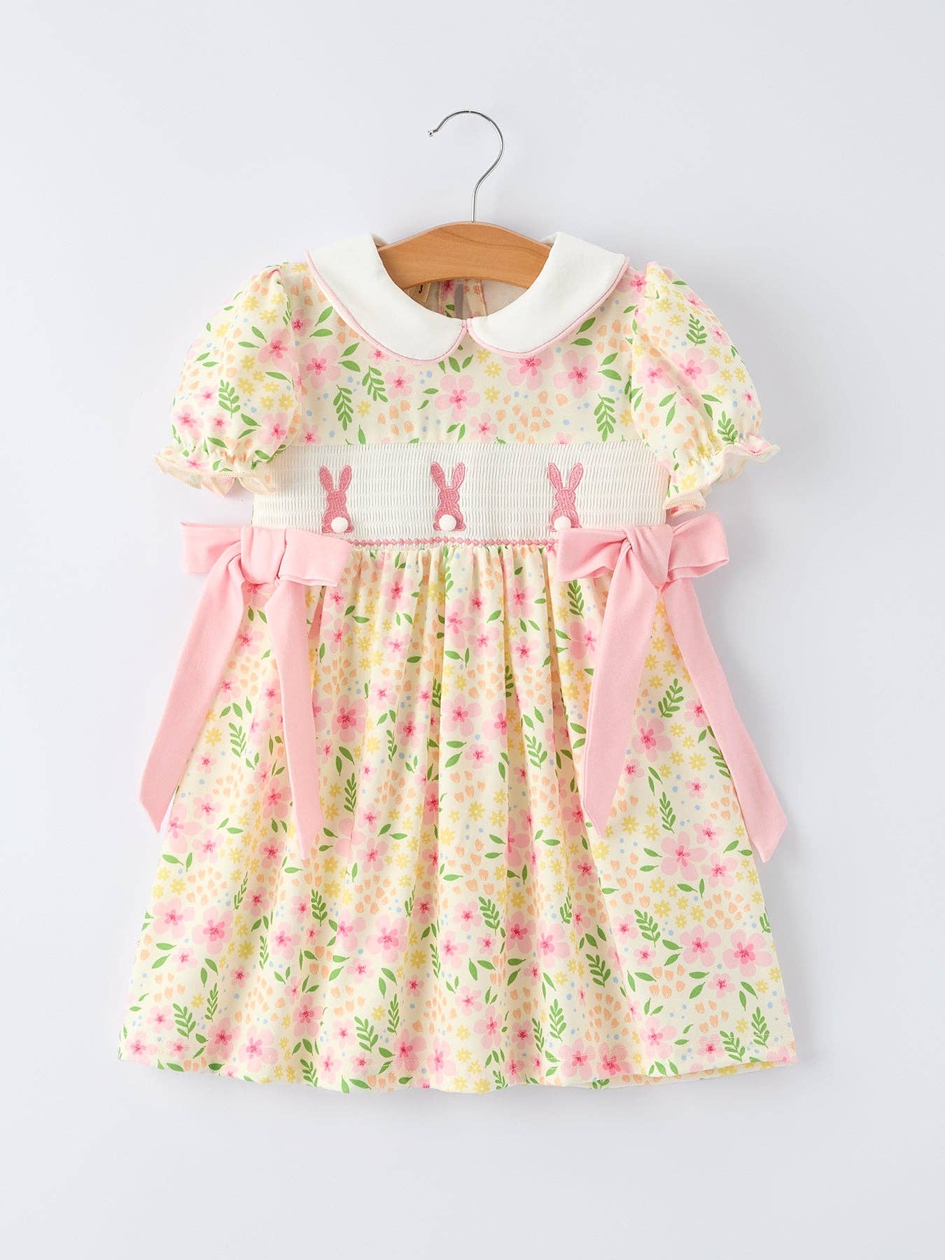 5T Easter Bunny Embroidery Smocking Cute Baby Girls Dress