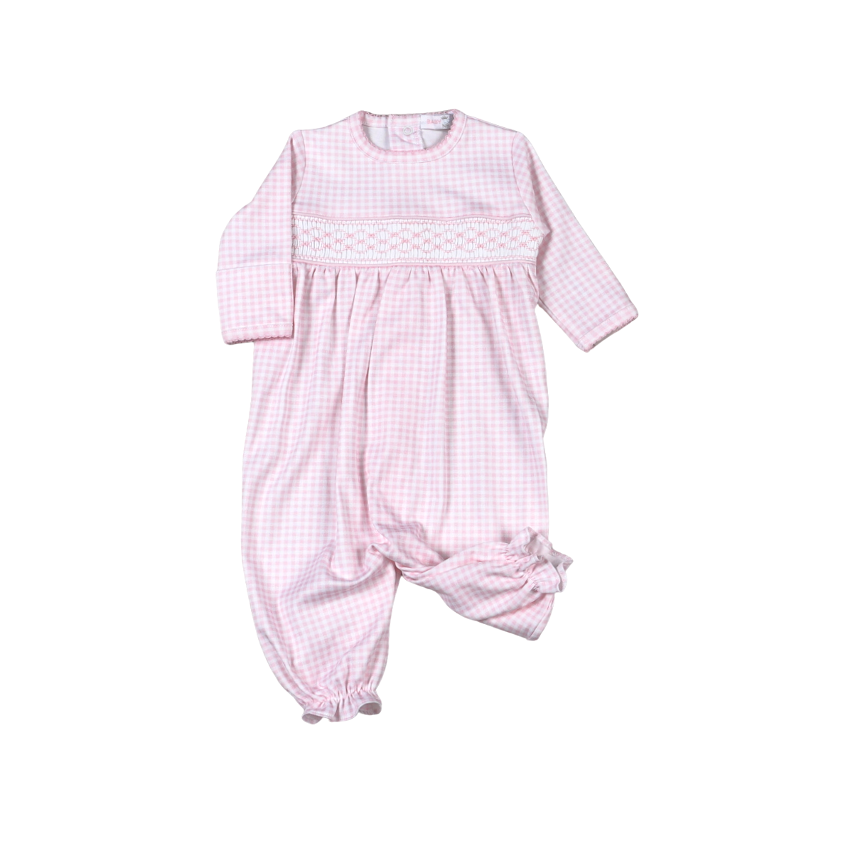 PGG-111 Pink gingham clsssic Pima Hand Smocked Converter: PINK / GIRL / NB
