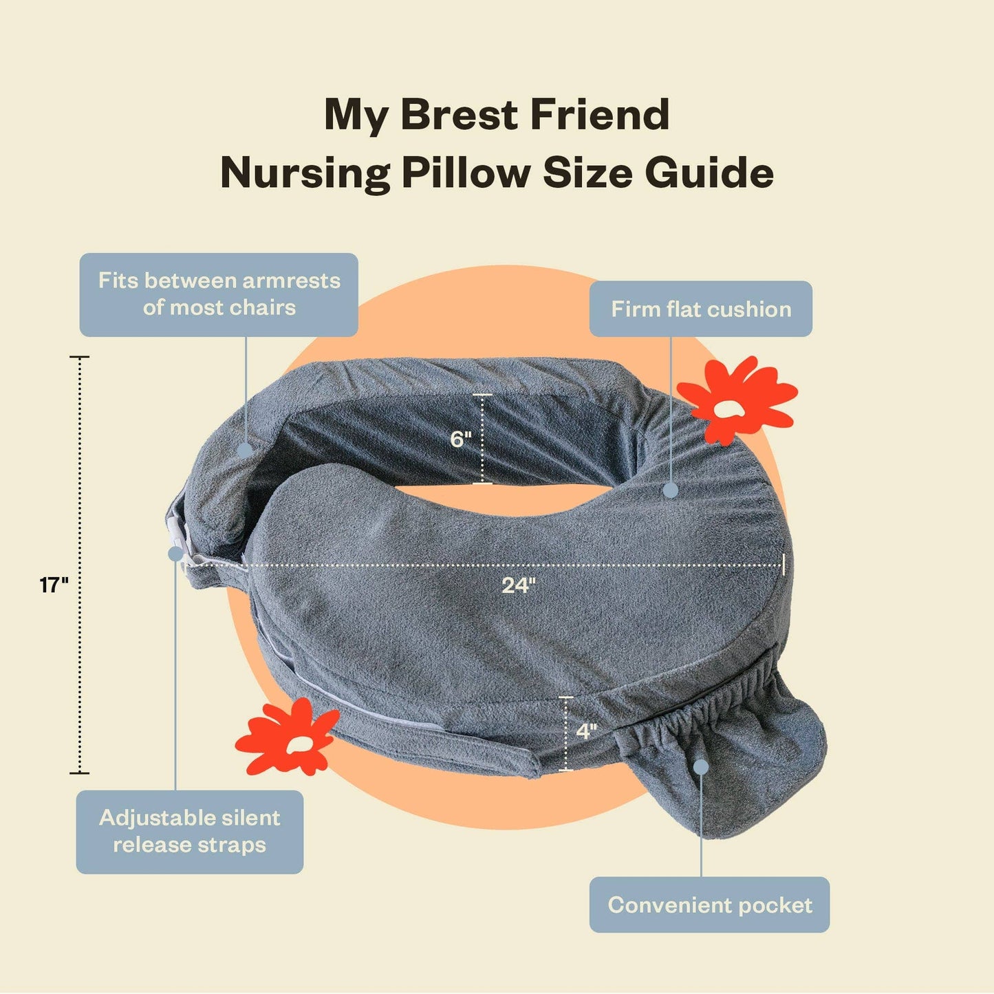 Deluxe Nursing Pillow: Flower Key Grey