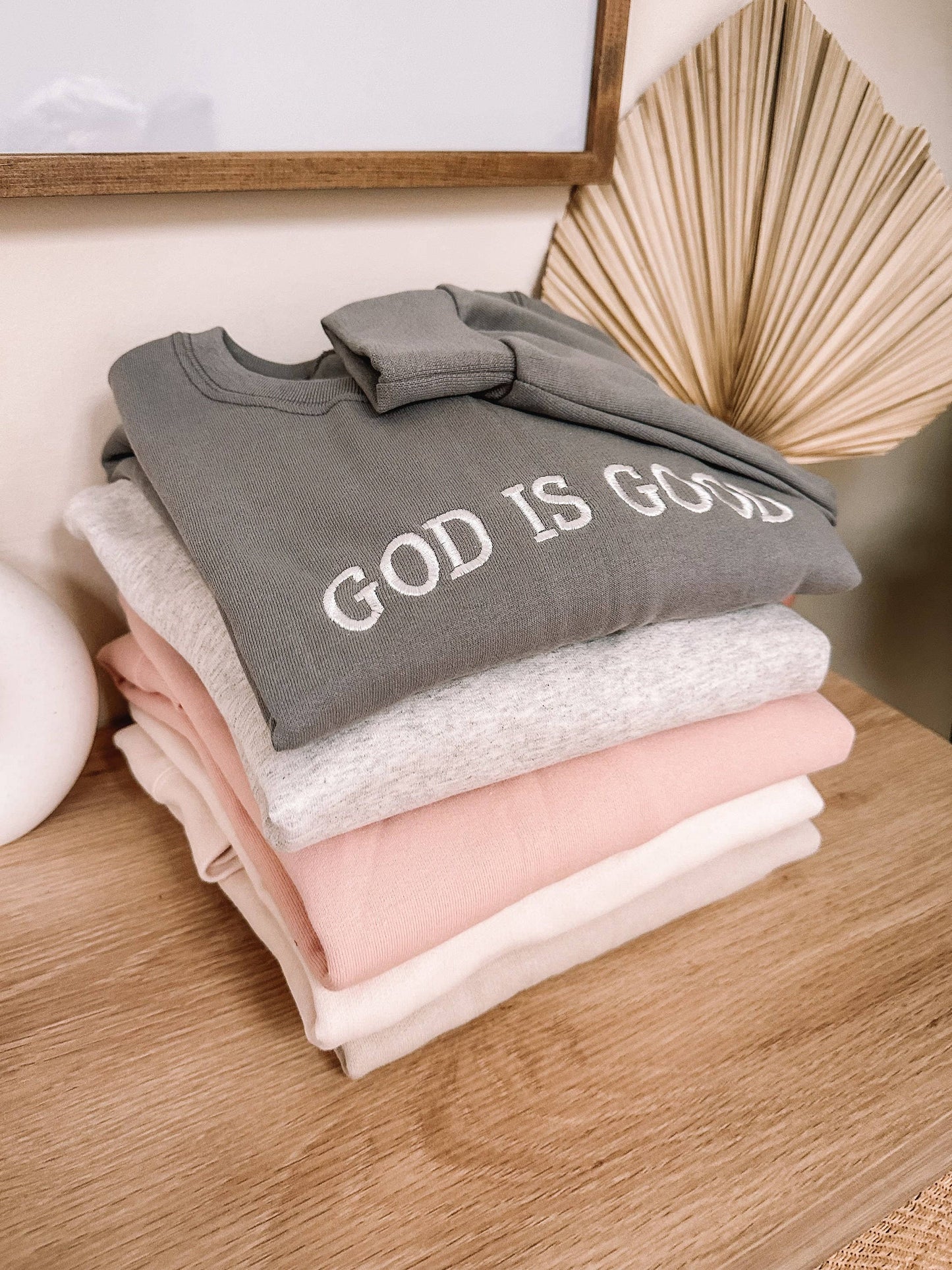 Embroidered GOD IS GOOD Sweatshirt: Dusty Pink / Medium