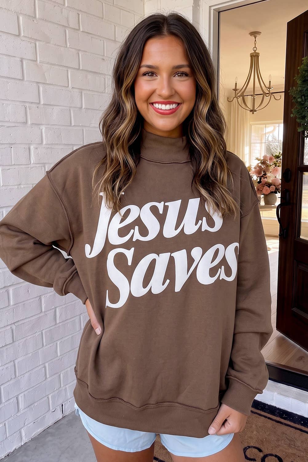 LAS Jesus Saves Mock Neck Baggy Sweatshirt