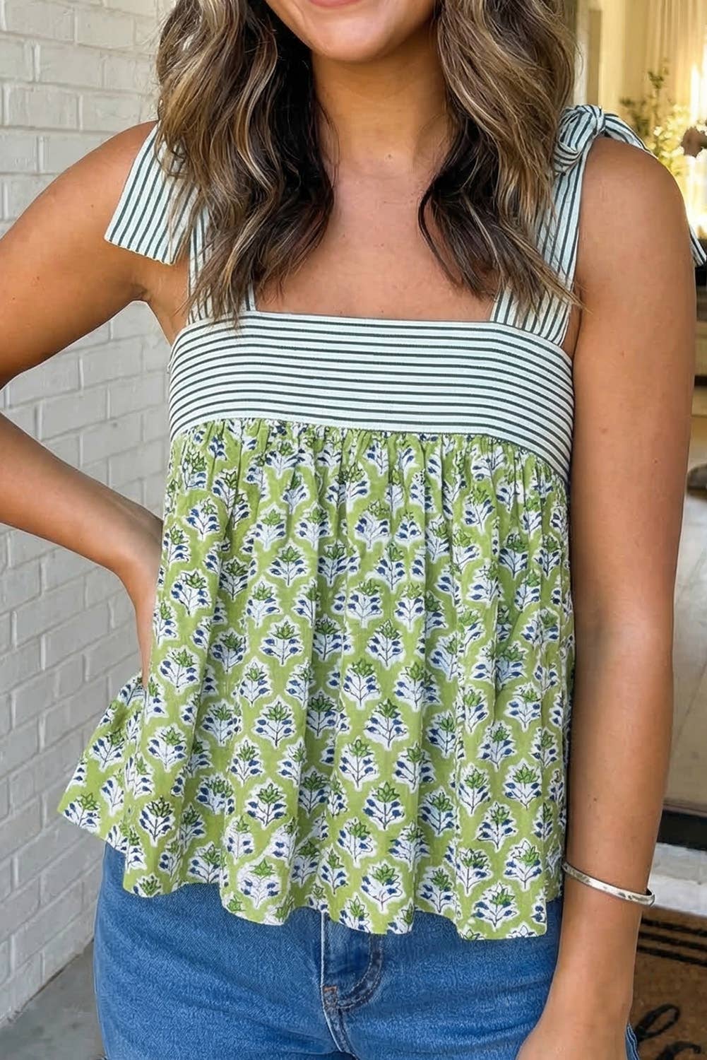 LAS Floral Printed Knot Straps Babydoll Tank Top (S-XL)