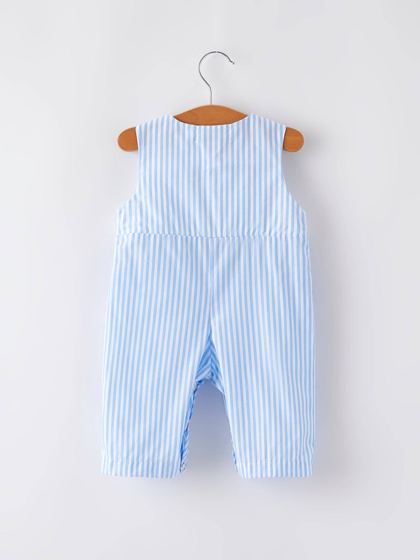 12M - “I ❤ MOMMY”Embroidery Smocking Striped Baby Boys Romper