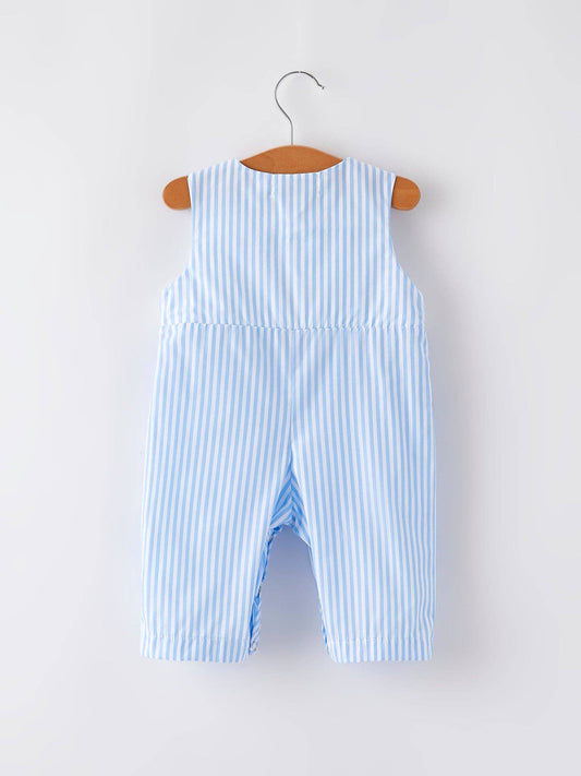 12M - “I ❤ MOMMY”Embroidery Smocking Striped Baby Boys Romper