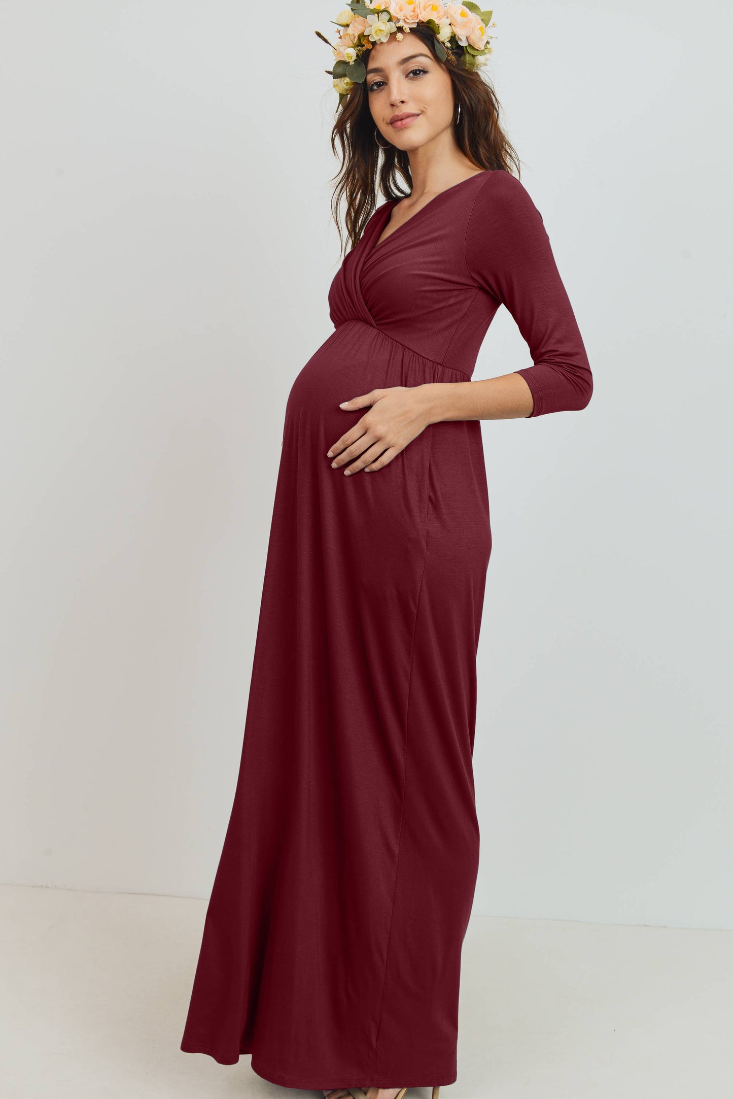 Navy / M: Surplice Quarter Sleeve Nursing Maxi Dress