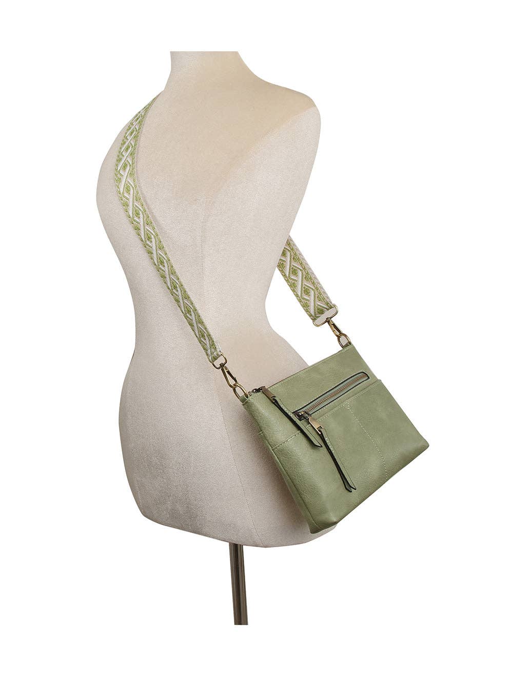 Boxy Rectangular Guitar Strap Crossbody Bag: Sage