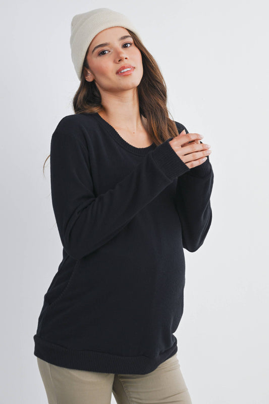Black / S: V-Neck Double Layer Maternity Nursing Pullover Top