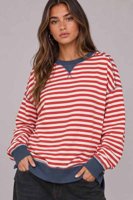 Stripe Comfy Casual Oversized Knit Top