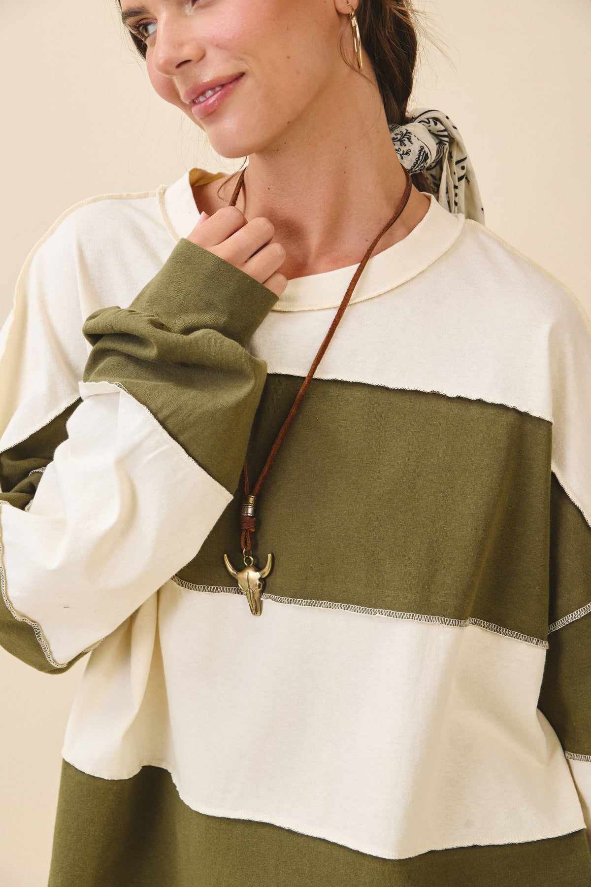 Oversized Color Block Long Sleeve Pullover