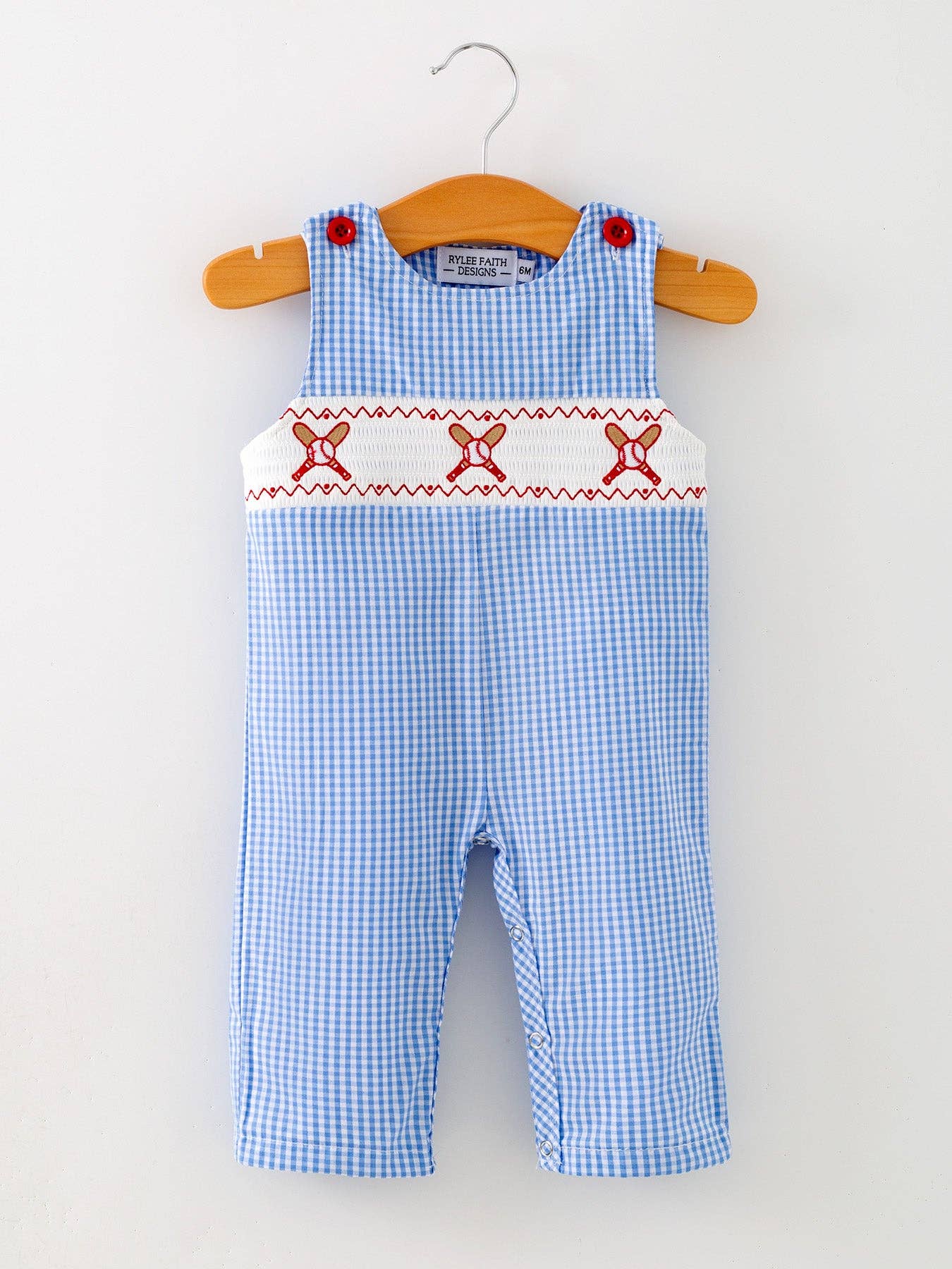 6M Baby Boy Baseball Smocked Romper – Blue Plaid Summer Outfit