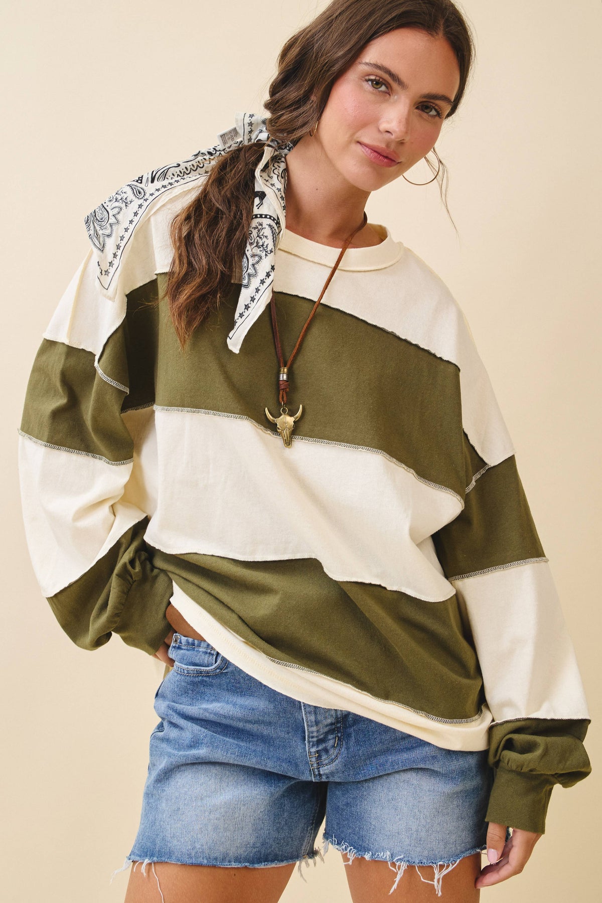 Oversized Color Block Long Sleeve Pullover