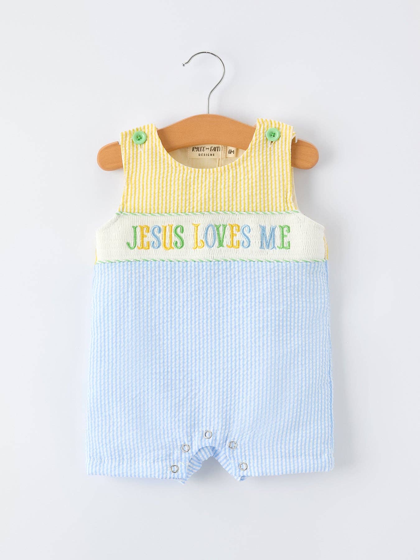 "Jesus Loves Me "Embroidered Baby Boy Romper: 12M