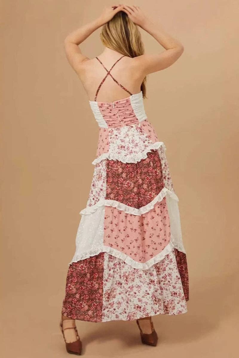 Floral Patchwork Sundress: PINK / S
