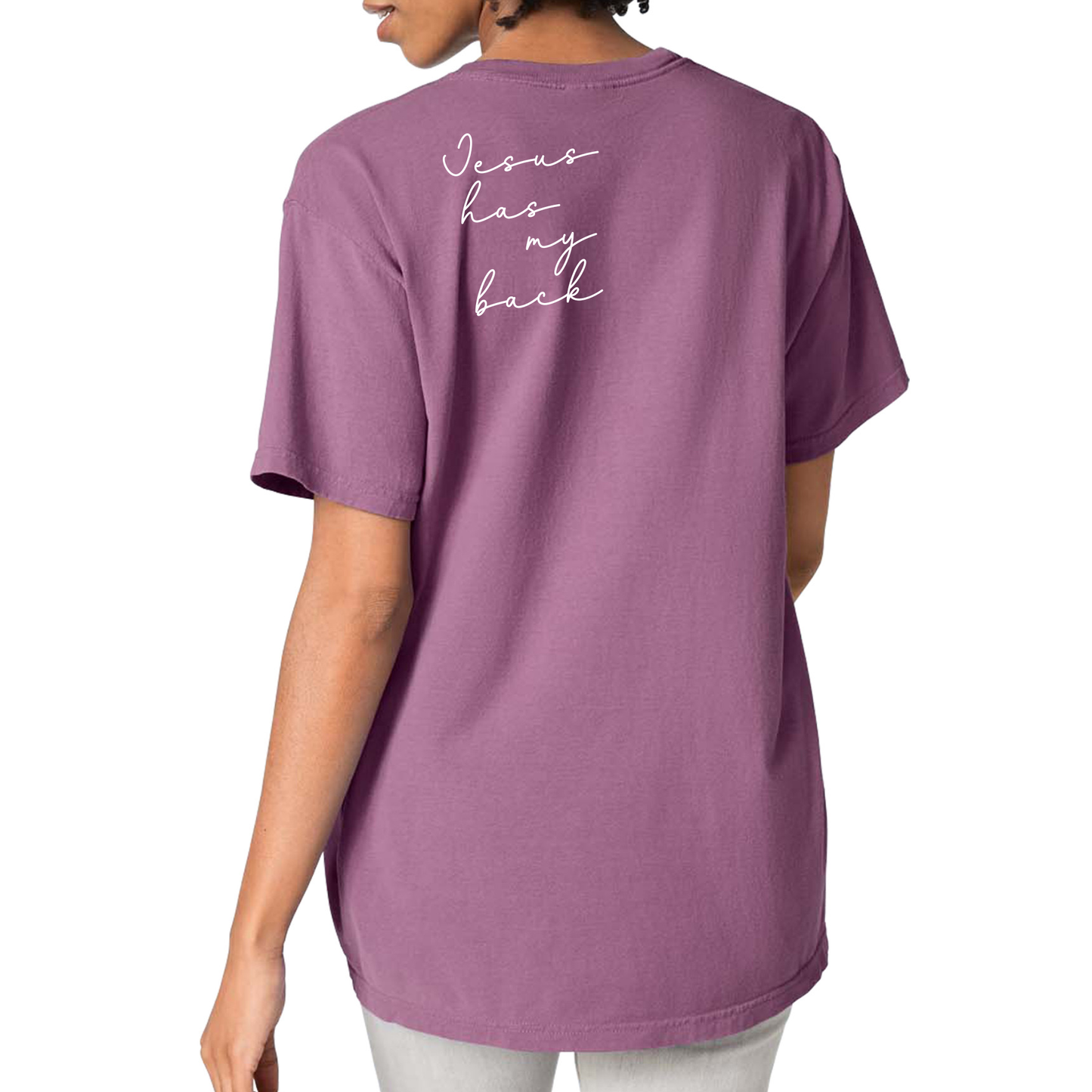 Jesus Has My Back Comfort Colors Heavyweight T-Shirt: Pepper / Medium