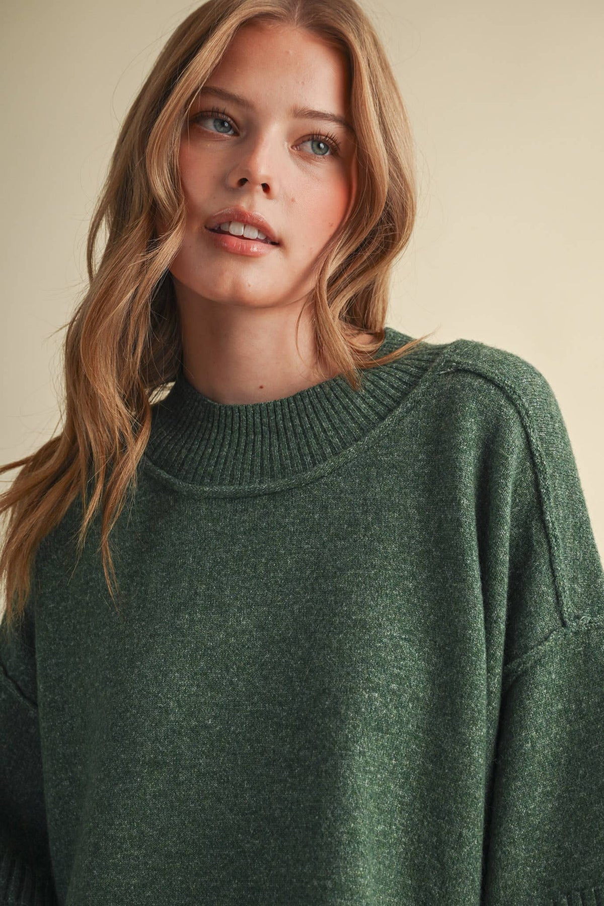 MARLED KNIT MOCK NECK SHORT SLEEVE SWEATER