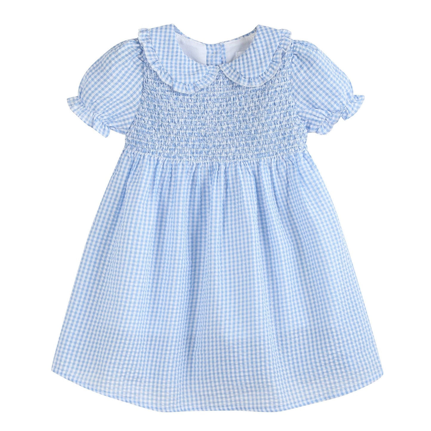 (4y) Light Blue Gingham Smocked Dress: 4Y