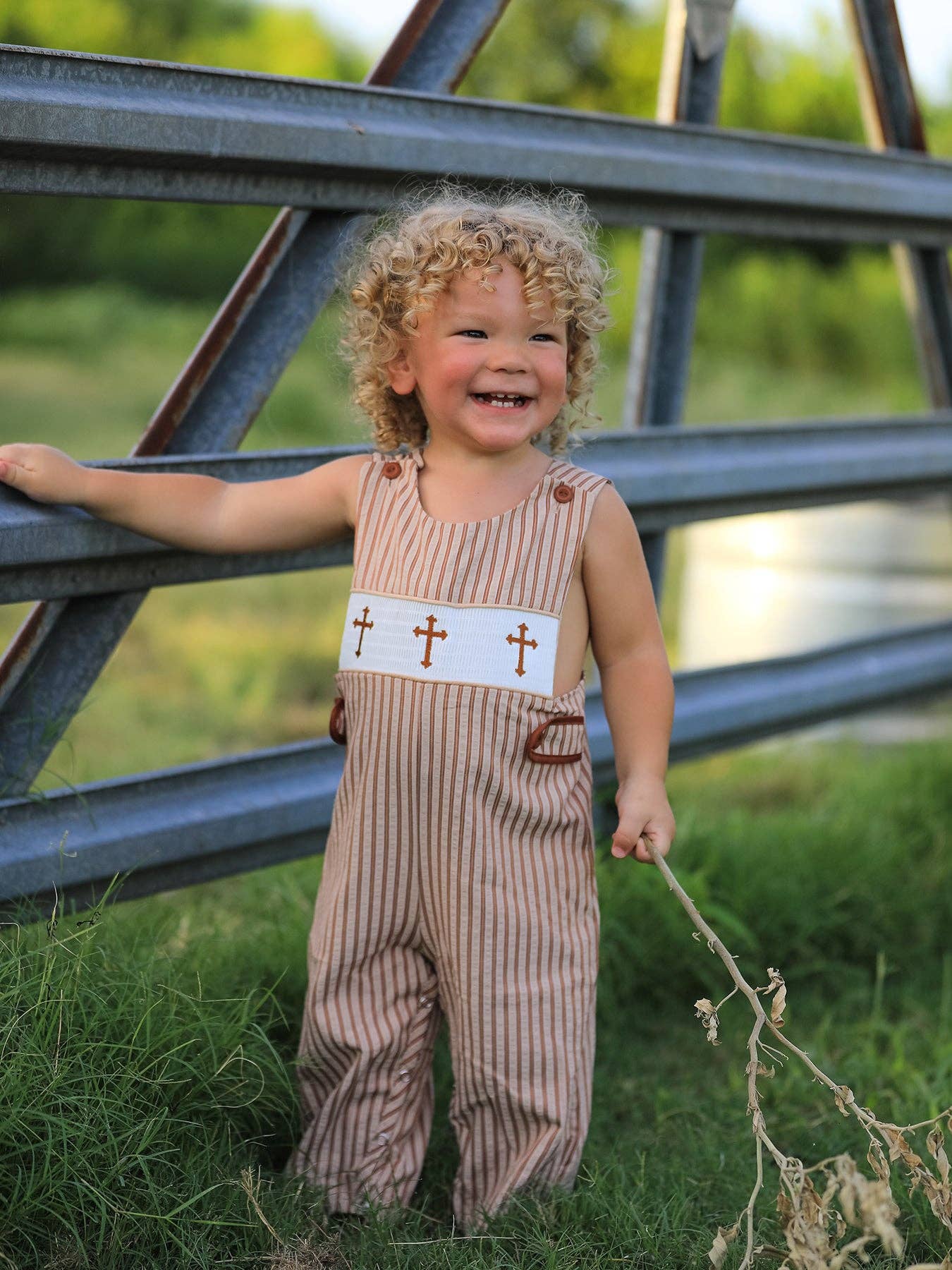 6M Stripe Smocked Church Christ Bishop Christening Toddler Boys' Romper