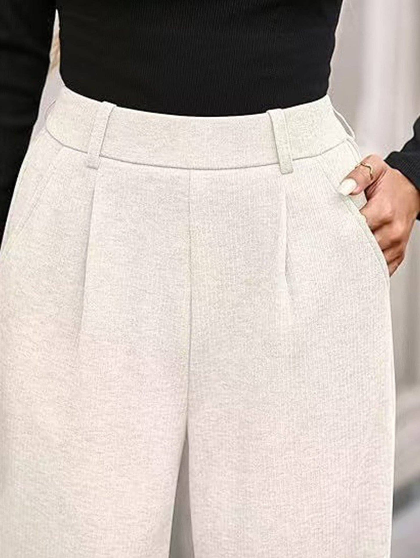 (M) Versatile solid color straight wide-leg pants: Black / (M) 1