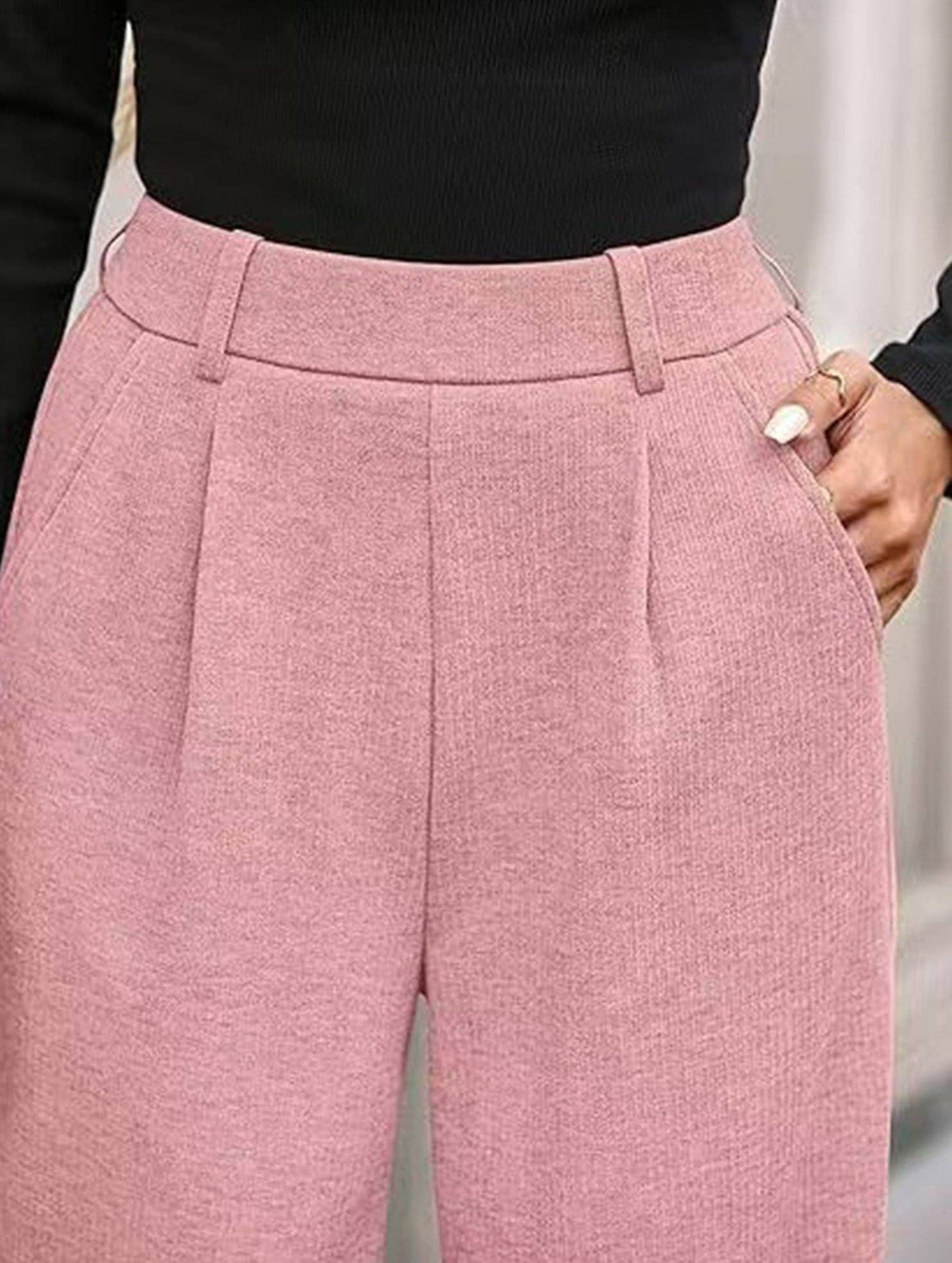 (S) Versatile solid color straight wide-leg pants: Black / (S) 1
