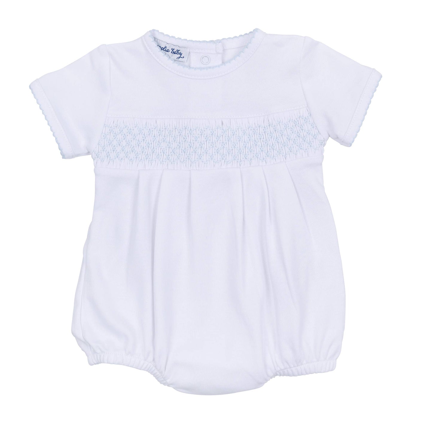 Essentials Solid Smocked Bubble - White Blue: 12 Months
