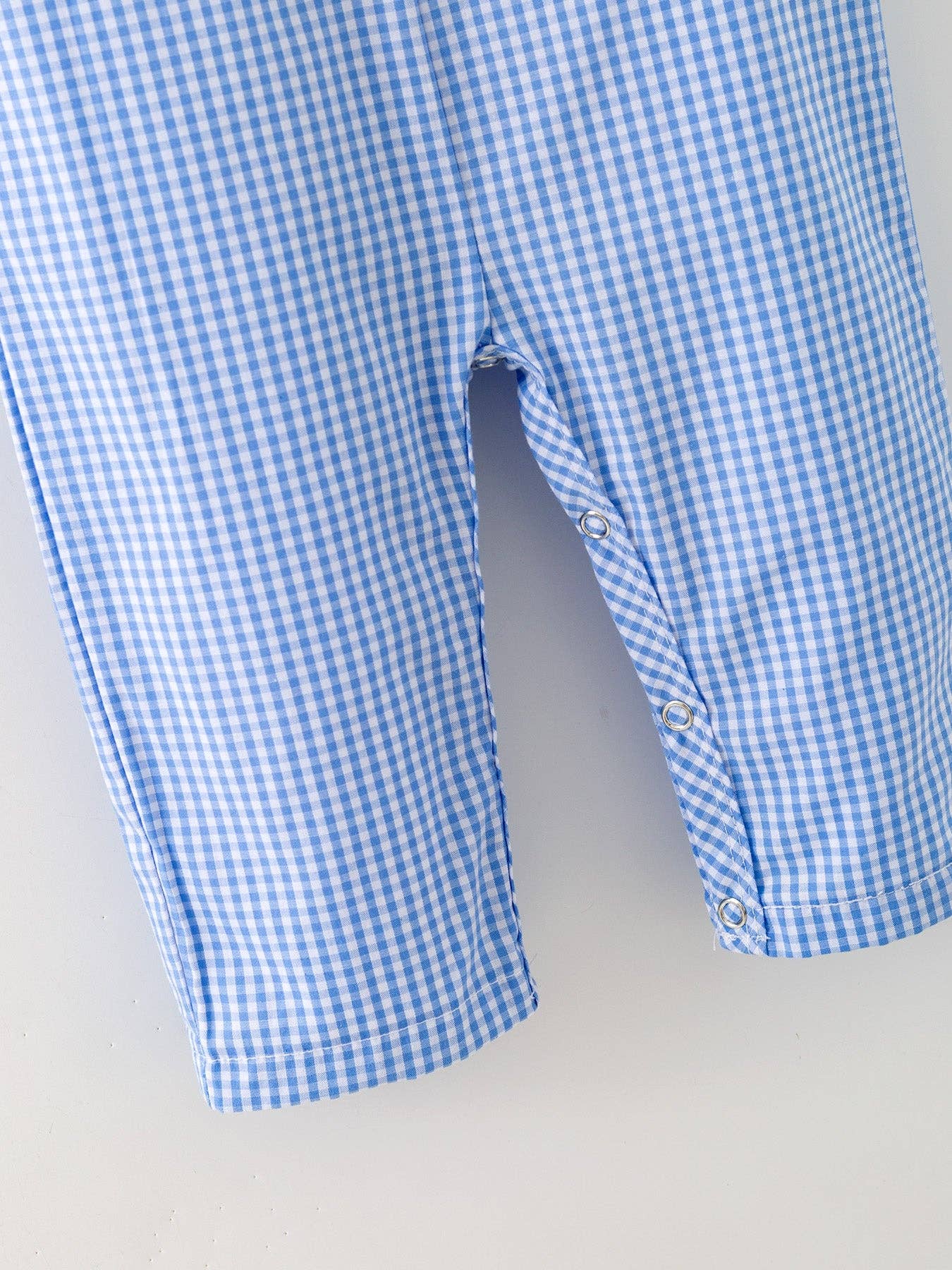 6M Baby Boy Baseball Smocked Romper – Blue Plaid Summer Outfit