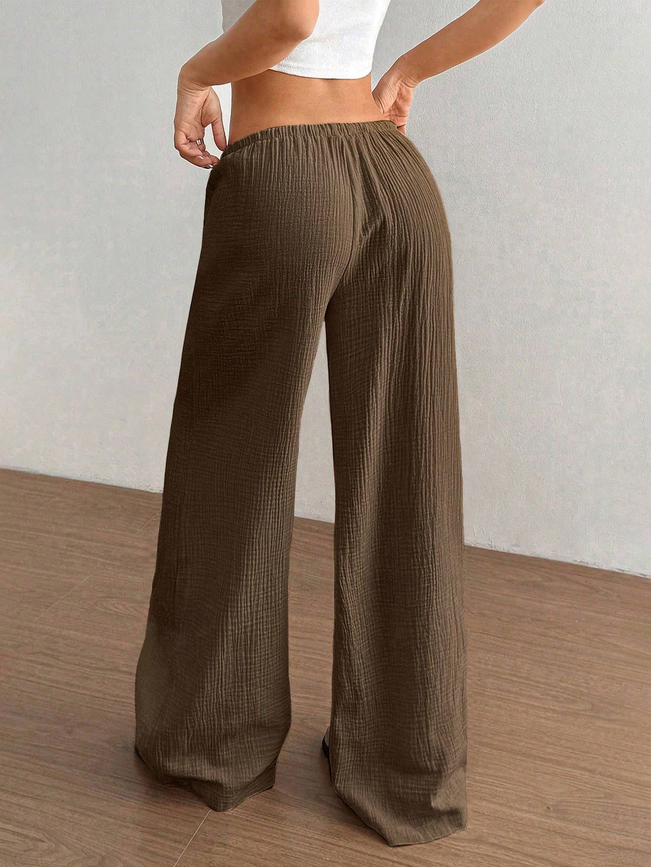 (M) Pure cotton pure color easy wide-legged pants: WHITE / (M) 1
