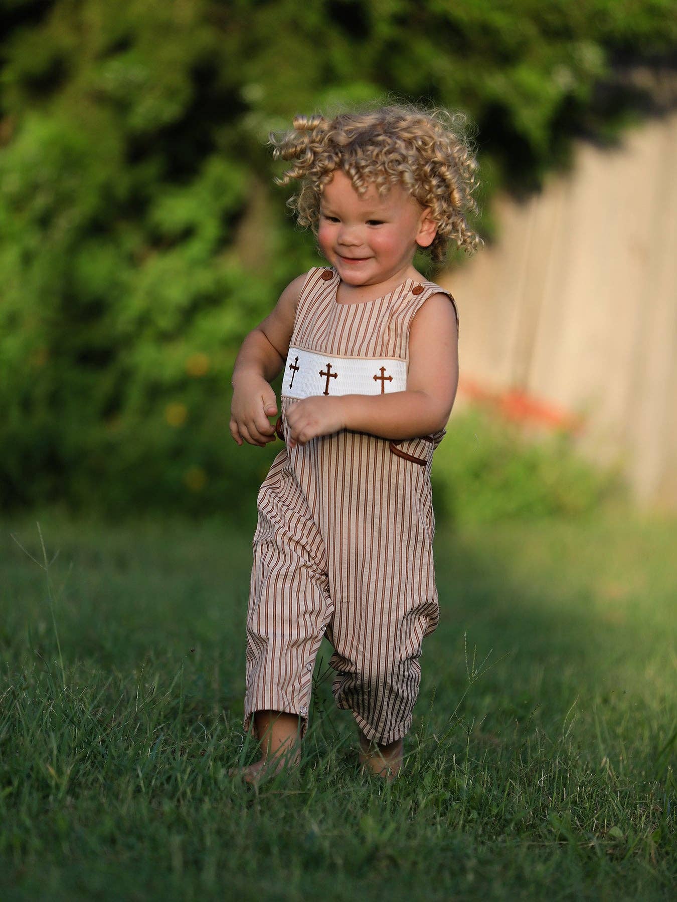6M Stripe Smocked Church Christ Bishop Christening Toddler Boys' Romper