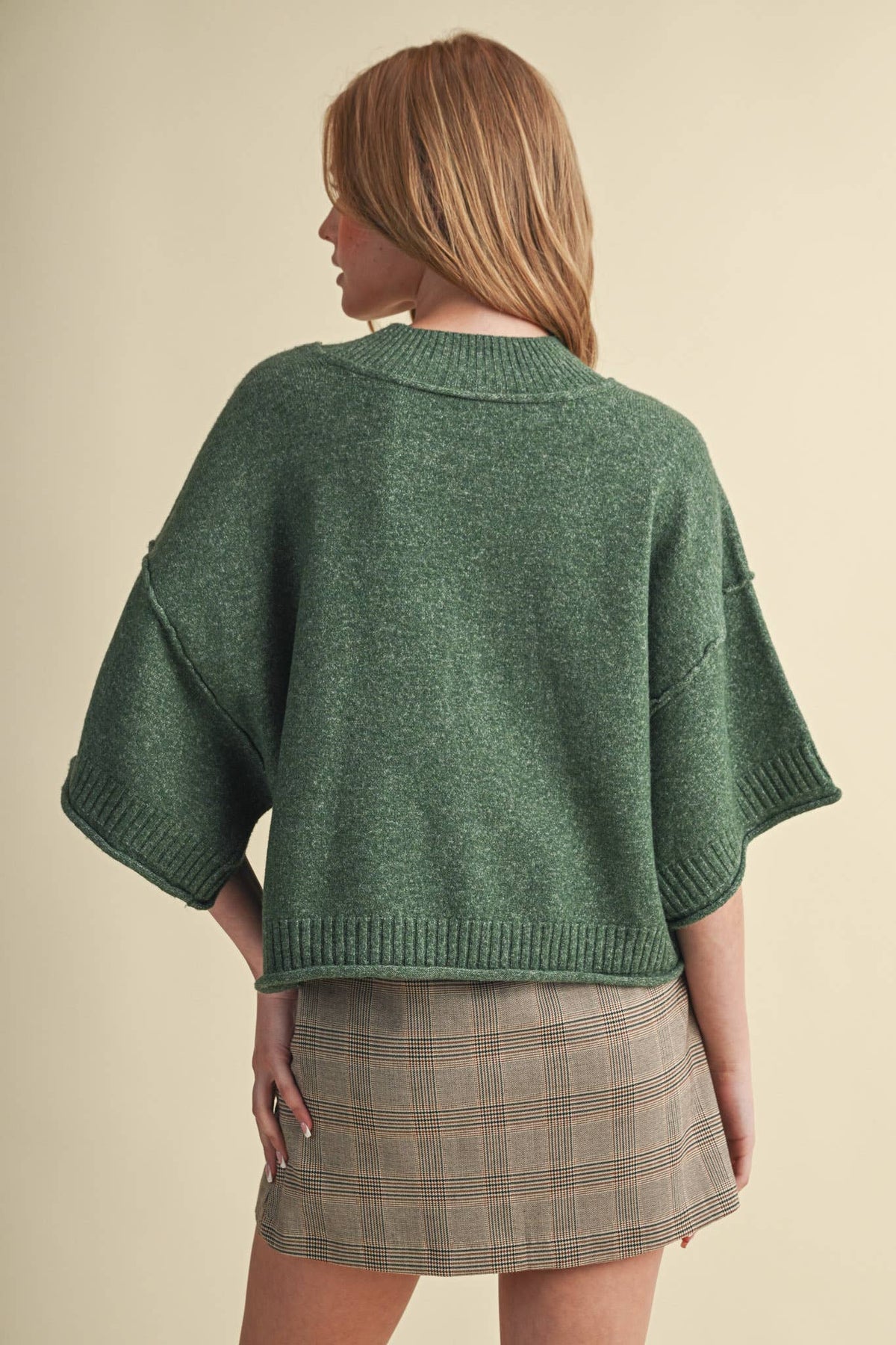 MARLED KNIT MOCK NECK SHORT SLEEVE SWEATER