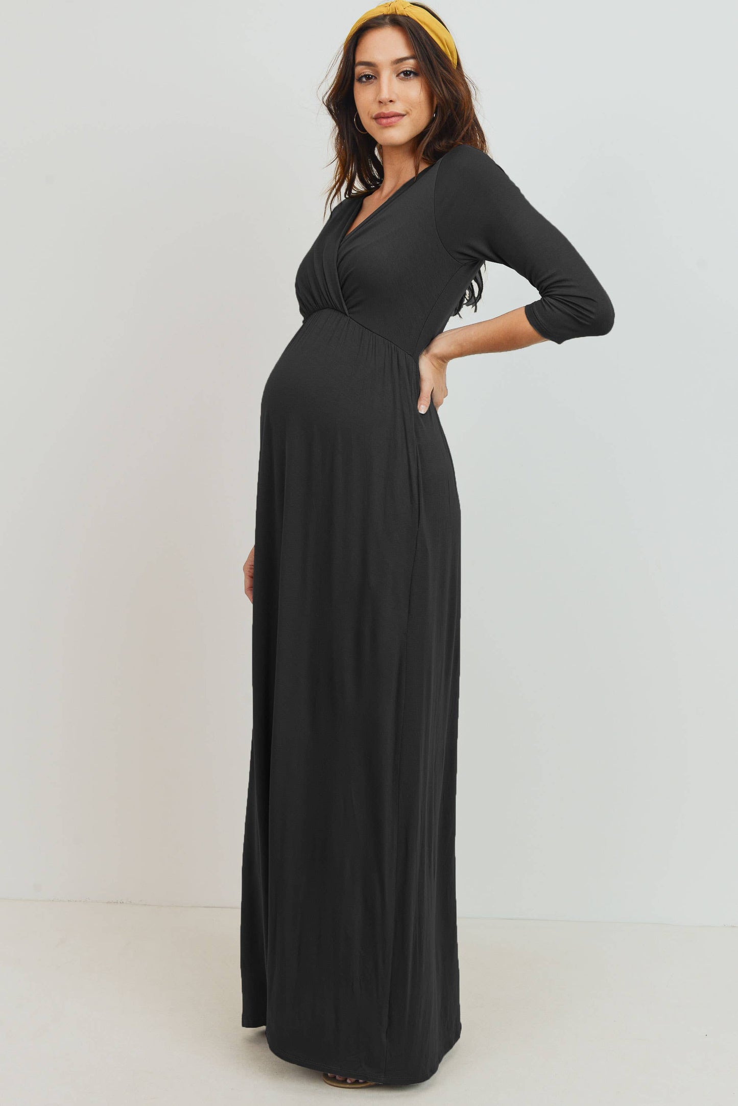 Blush / S: Surplice Quarter Sleeve Nursing Maxi Dress