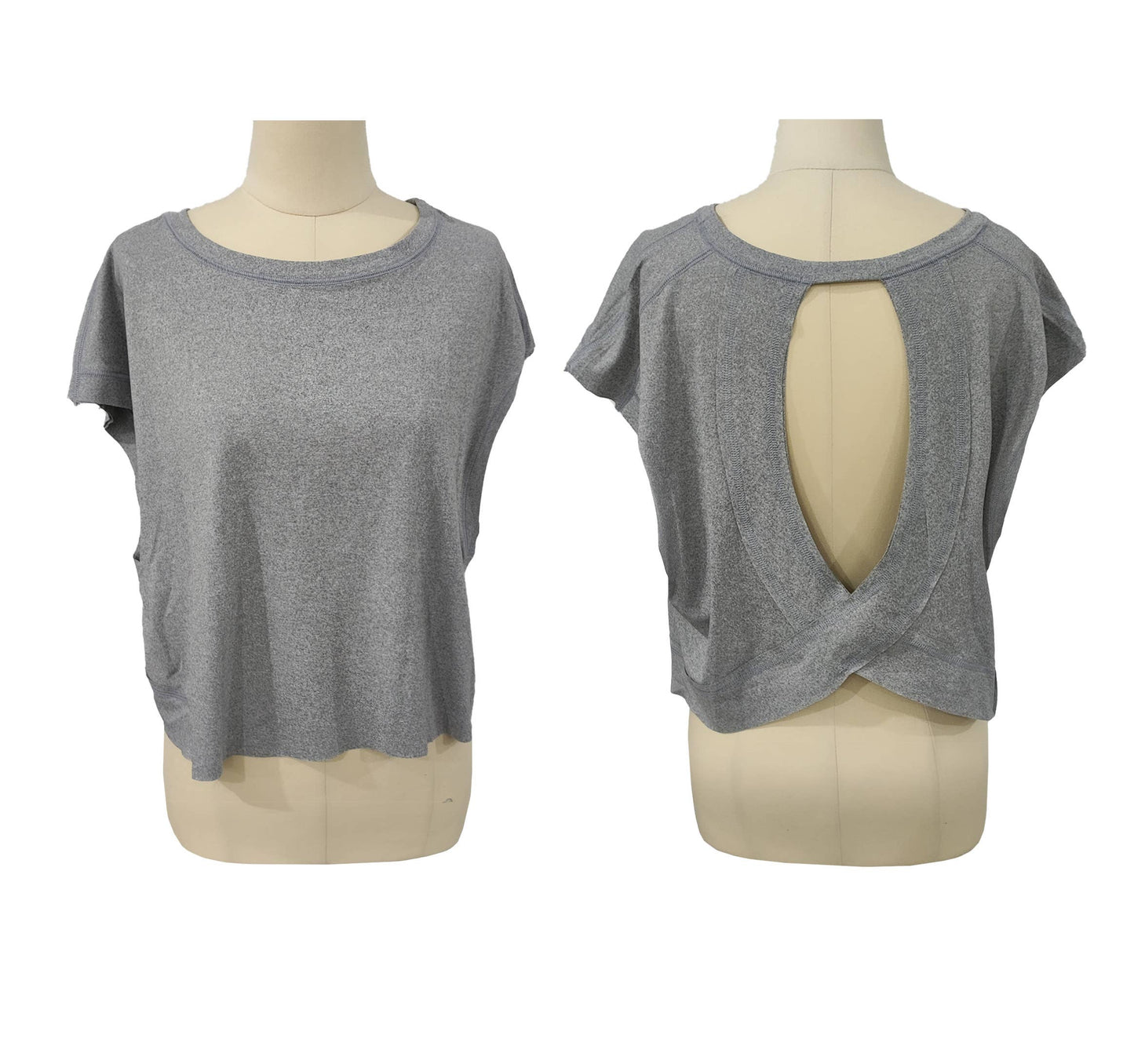 Pink / M  -Slouchy wrapped cutout back short sleeve workout tee top