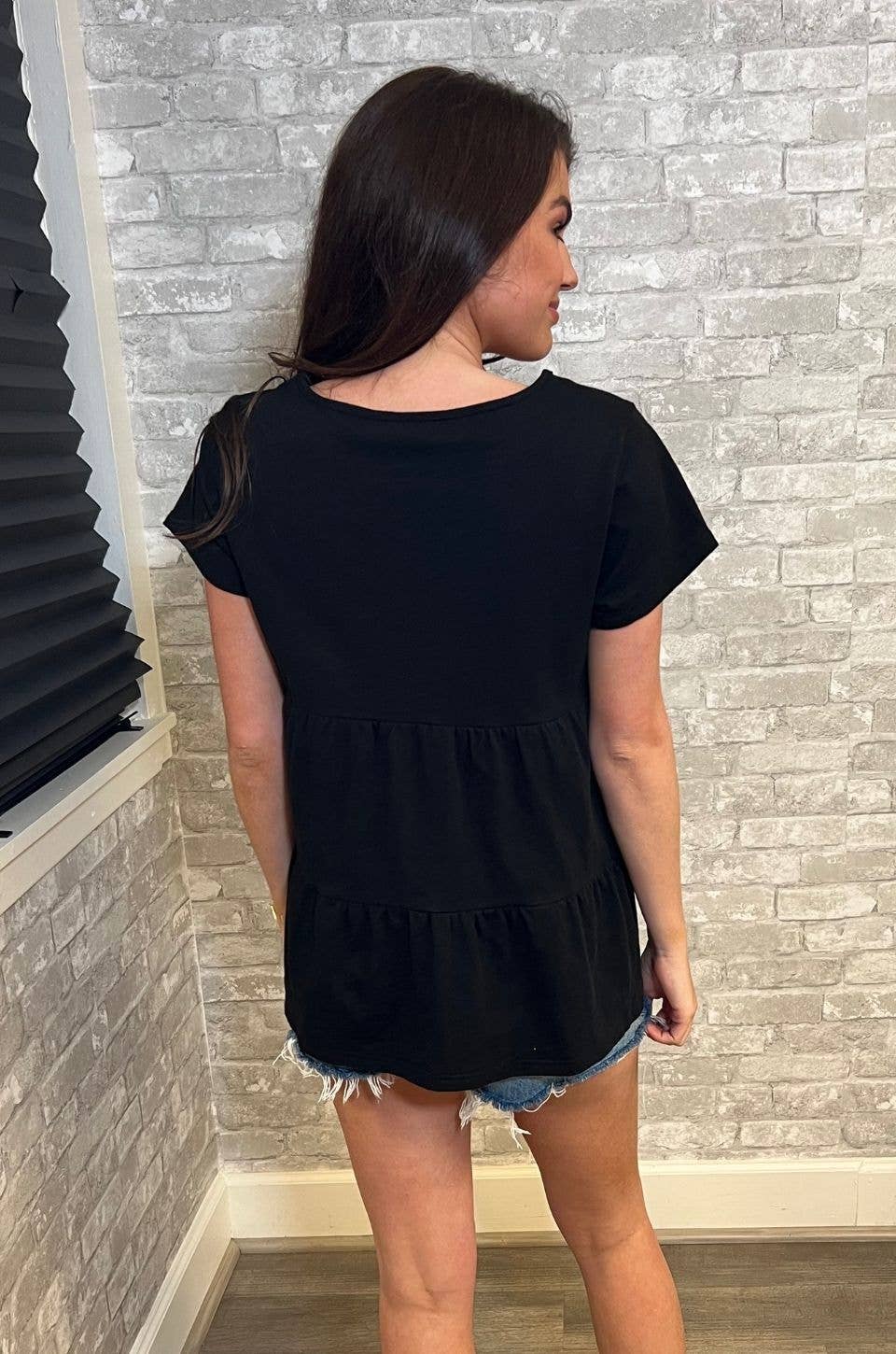 Ruffle Black: S (4/6): Cotton Nursing Top