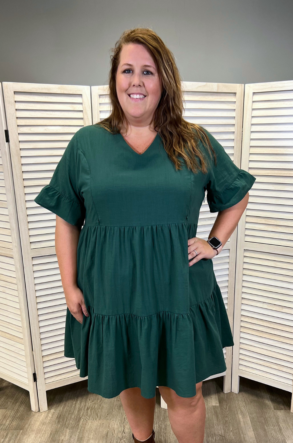 Bell Sleeve- Green: M (8/10): Nursing Dress With Pockets