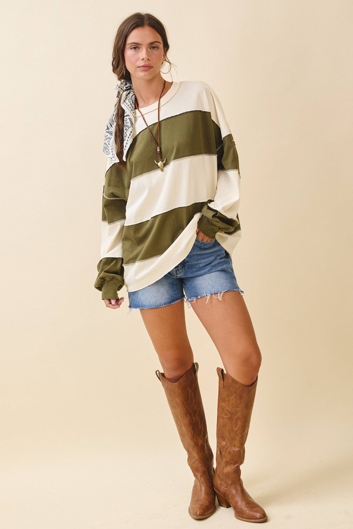Oversized Color Block Long Sleeve Pullover