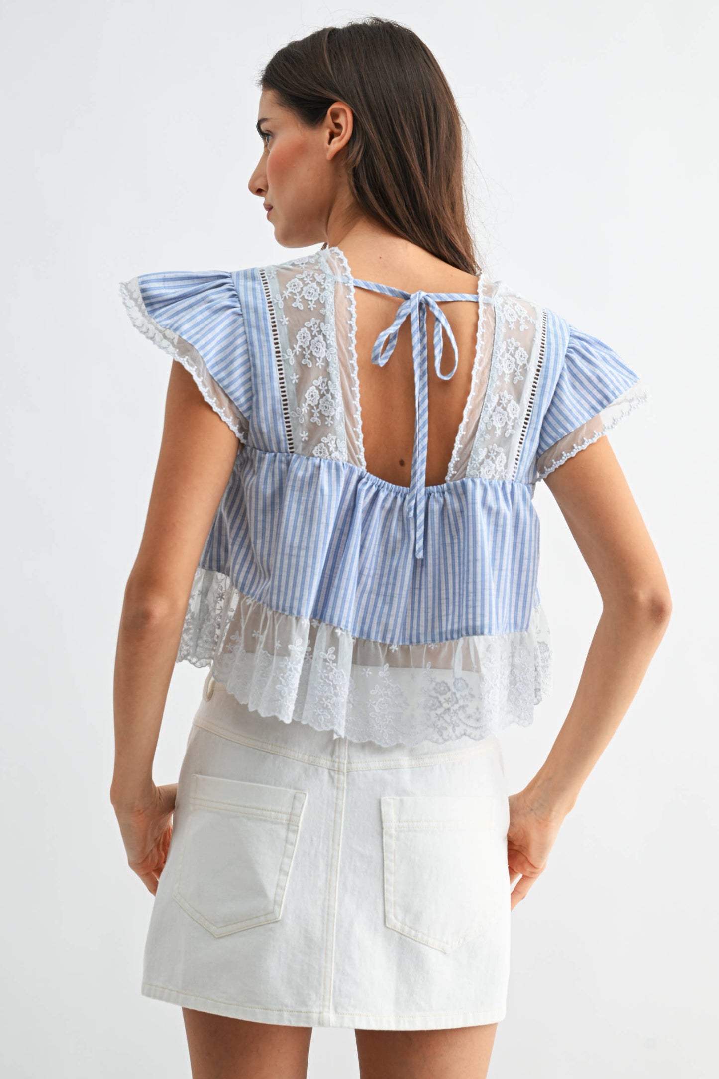 LACE-TRIMMED BLOUSE: RED