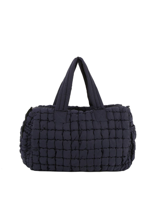 Puffy Grid Quilted Duffel Bag: Navy