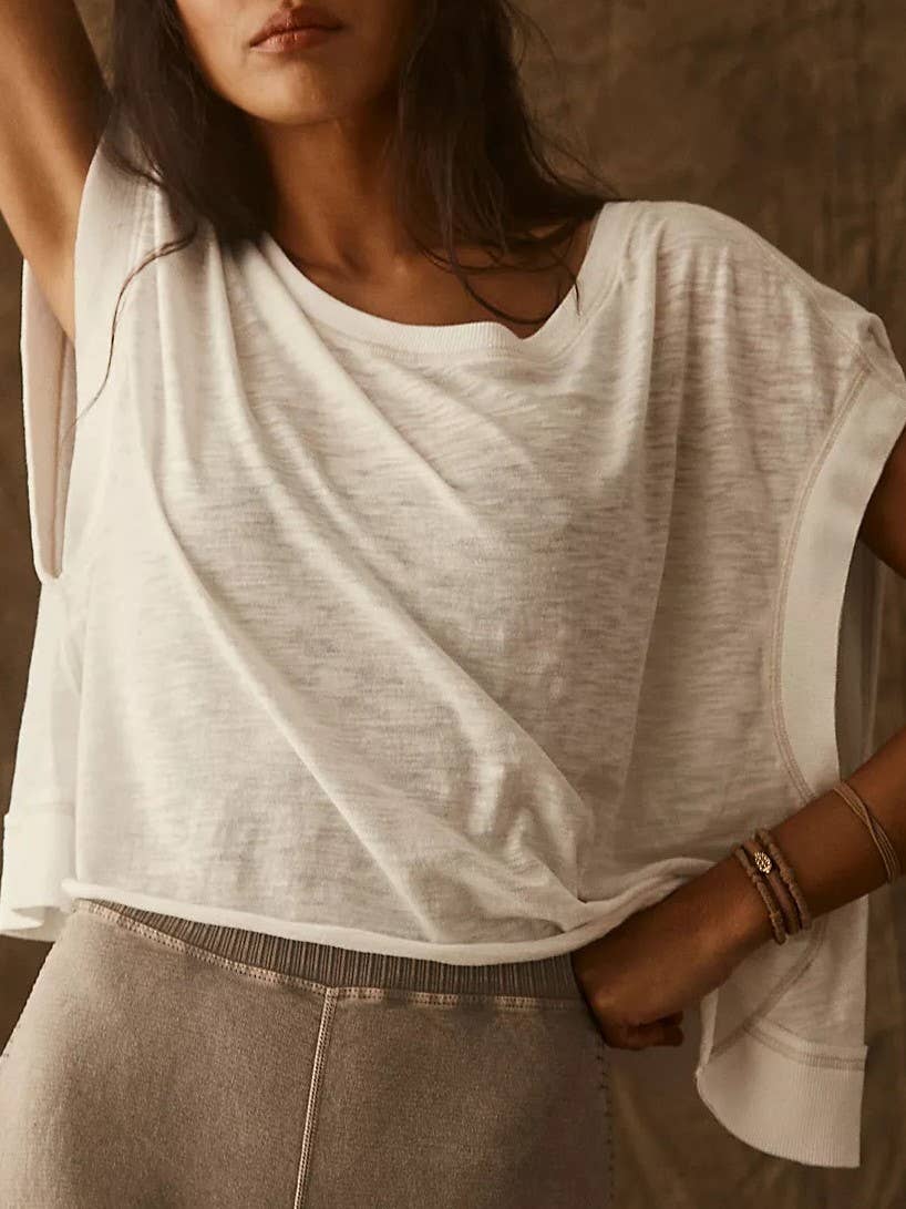White / S- Slouchy wrapped cutout back short sleeve workout tee top