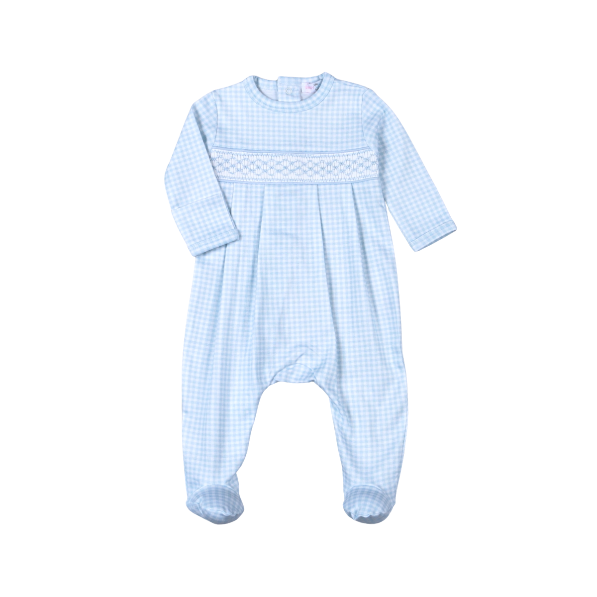 (Pre) BGG-114 Blue gingham clsssic Pima Hand Smocked Footie: BLUE / BOY / PRE