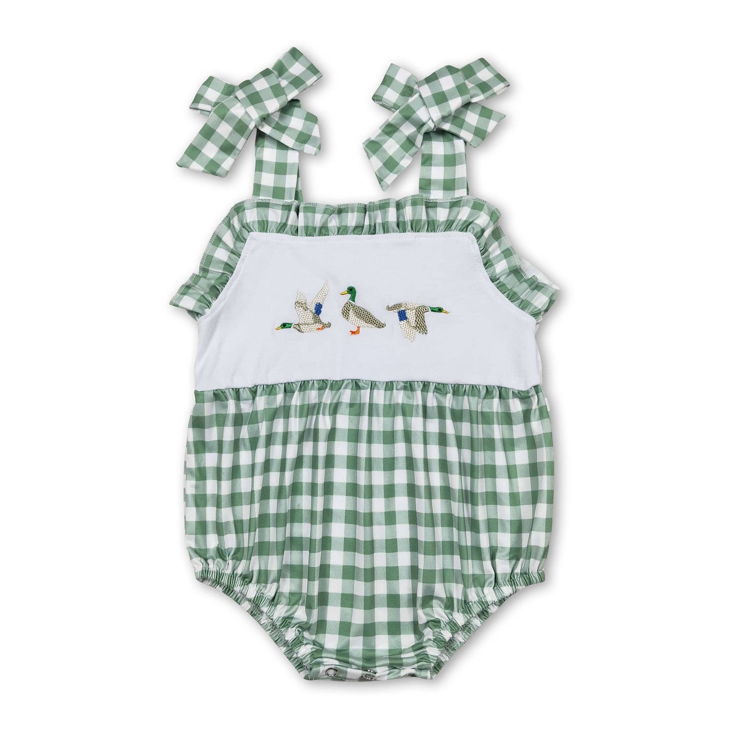 0-3M Green plaid sleeveless duck baby boys summer romper: Boy romper
