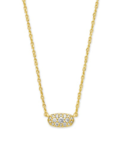 GRAYSON CRYSTAL PENDANT NECKLACE - GOLD METAL WHITE CZ