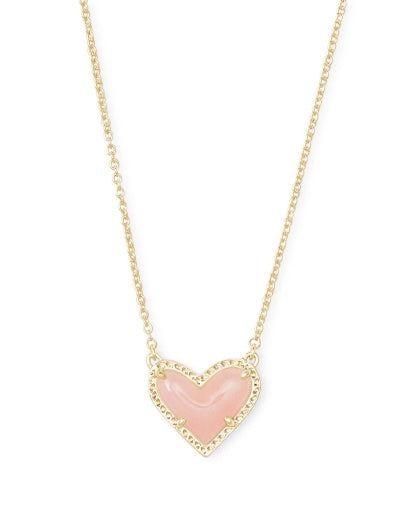 ARI HEART SHORT PENDANT NECKLACE - GOLD ROSE QUARTZ