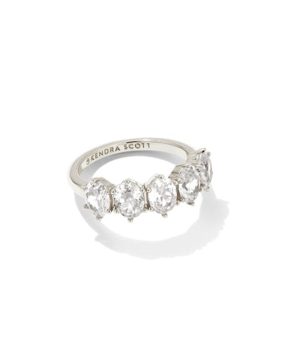 CAILIN CRYSTAL BAND RING RHODIUM METAL WHITE CZ 6